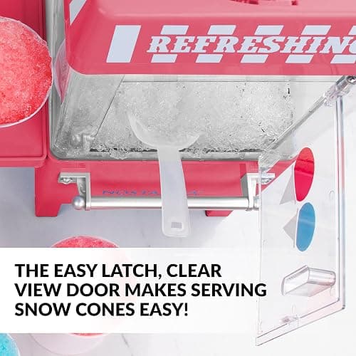 Nostalgia Vintage Countertop Snow Cone Machine - Slushie Machine - Shaved Ice Machine and Crushed Ice Maker - Makes 20 Icy Treats, Includes 2 Reusable Plastic Cups & Ice Scoop – Red - Red thumbnail 4