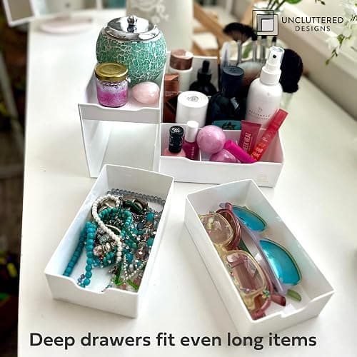 Uncluttered Designs Large Makeup Organizer for Vanity - Countertop Desk With Drawers for Cosmetic, Beauty, Hair, Nail, Perfume & Skincare - Perfect for Bathroom & Bedroom Storage (White) thumbnail 2
