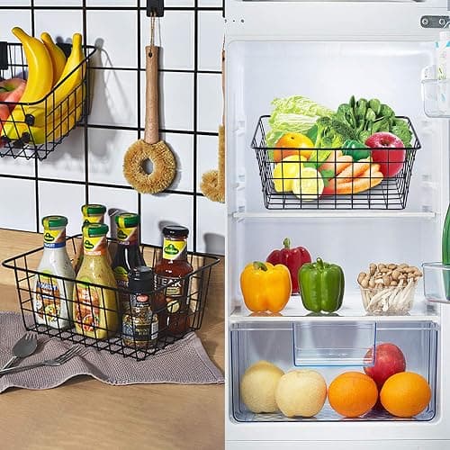 Wire Baskets for Organizing Household 4 Pack Pantry Baskets For Storage Pantry Wire Black Metal Storage Bins thumbnail 3