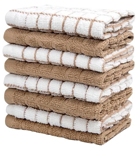 Bumble Dish Cloths (8 Pack) - 100% Cotton Dish Rags & Kitchen Washcloths for Washing Dishes | 12" x 12" | 405 GSM | Tan thumbnail 5