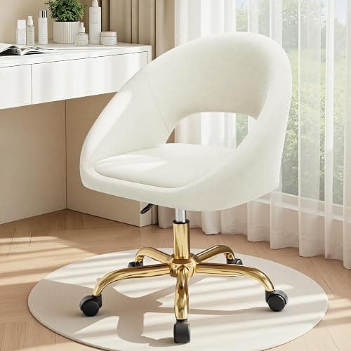 BestEra Vanity Chair with Wheels, Comfy Home Office Desk Chairs Adjustable Modern Velvet Makeup Chair for Bedroom Living Room, Soft Cushion Swivel Computer Task Chairs for Women-Beige thumbnail 7