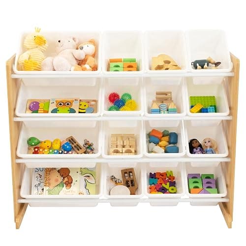 Humble Crew Supersized Toy Storage Organizer with 16 Removable Bins, Natural/White – Large Toy Storage for Toddlers Ideal for Kids' Rooms, Playrooms, and Nurseries - Modern Toy Bins for Kids thumbnail 3
