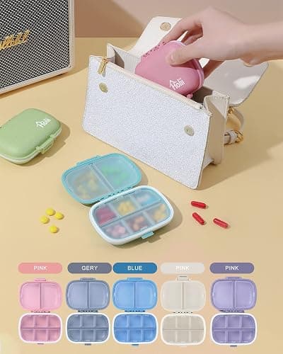Holii Travel Pill Organizer, 8 Compartments Portable Pill Case, Daily Pill Box to Hold Vitamins, Small Pill Container for Pocket Purse Medicine Organizer（Khaki） thumbnail 8