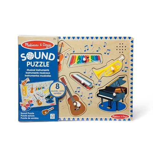 Melissa & Doug Musical Instruments Sound Puzzle - Wooden Peg Puzzle with Light-Activated Sound Effects (8 pcs) Wooden Peg Baby Music Learning Toys, for Toddlers and Preschoolers Ages 2+ thumbnail 3