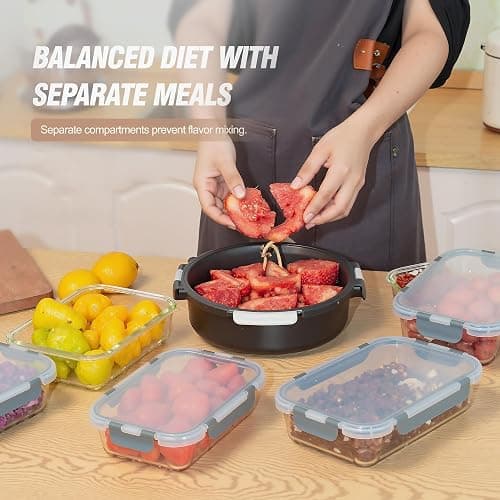 WWYH.DSS 10-Pack Meal Prep Containers with Snap Locking Lids, Glass Airtight Lunch, Food Storage Containers, Microwave, Oven, Freezer and Dishwasher Friendly, Gray thumbnail 6