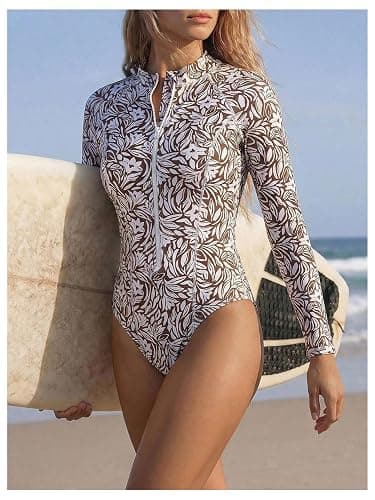 WDIRARA Women's Leopard Print Zipper Front One Piece Swimsuit Mock Neck Long Sleeve Swimwear thumbnail 4
