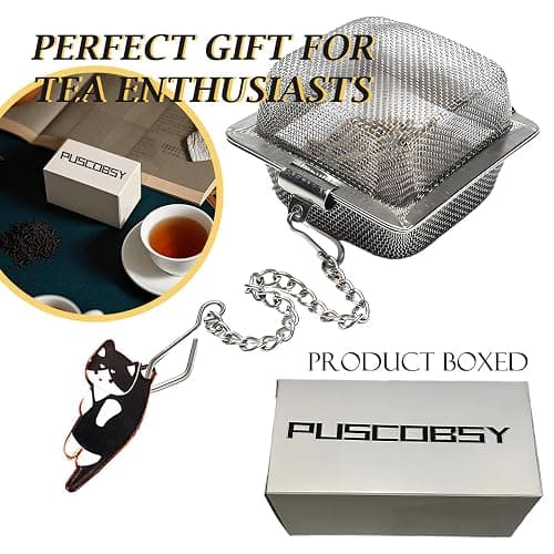 PUSCOBSY Cat Tea Infuser Set, 2 PCS Cubic Tea Diffusers for Loose Tea, Stainless Steel Tea Ball with Cute Charm Pendant, Reusable Tea Steeper for Tea Extraction and Cold Brewing, Black & Orange Cat thumbnail 7