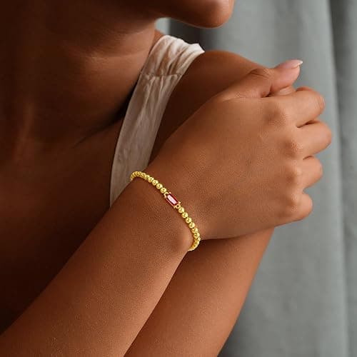 Yoosteel Dainty Birthstone Bracelet for Women - Elastic 14K-Gold-Plated Bead Bracelets Trendy Friendship Birthday Jewelry Gifts Christmas Stocking Stuffer for Women thumbnail 2