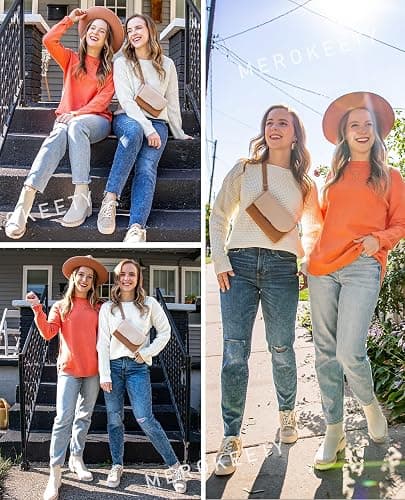 MEROKEETY Fall Long Sweaters for Women 2026 Trendy Long Sleeve Cute Knit Outfits Loose Fit Crewneck Work Casual Pullover thumbnail 7