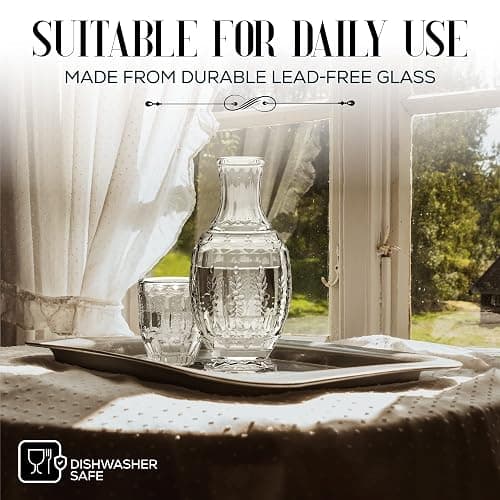 Elle Décor Vintage Bedside Water Carafe with Tumbler – Elegant Pitcher and Matching Drinking Glass Doubles As Lid For Guest Room, Office, or as a Gift, 4.7x10.4, Clear | Bedside, Elegant Pitcher, Matching Drinking Glass, For Guest Room, Office, as a Gift, 4.7x10.4, Clear thumbnail 6