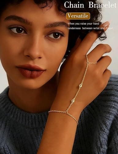 4 Pcs Gold Hand Chain Bracelets for Women, Dainty 14K Gold Plated Ring Bracelet Hand Chain, Stackable Beaded Cubic Zirconia Bracelet Stack Jewelry Gifts thumbnail 3