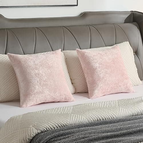 FUTEI Pink Flannel Throw Pillow Covers 26x26 Inch Set of 2,Soft Crushed Dimensional Textured Euro Pillow Shams,Modern Home Decor for Couch Living Room thumbnail 6