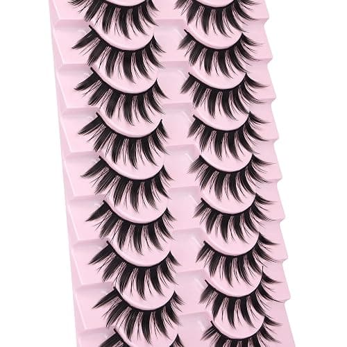 False Eyelashes 10 Pairs Manga Lashes Japanese Style Anime Thick Cosplay Lashes Natural Look 16MM Spiky 8D Wispy Faux Mink Lashes Full Strip Doll Lashes by FANXITON thumbnail 7