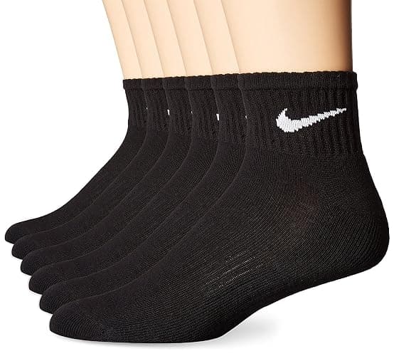 Nike Mens Performance Cushion Quarter Socks (6 Pairs), Black/White, Large - Image 1