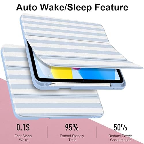 Loyrina Case for iPad Air 11 inch M3 2025 M2 2024 Release with Pencil Holder - Cute Preppy Coastal Design Aesthetic Blue White Striped Trifold Cover with Soft TPU Bumper, Clear Back, Auto Sleep/Wake thumbnail 4