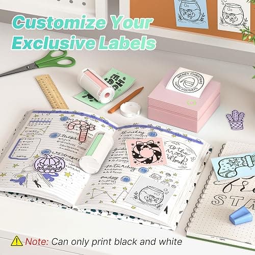 TYPONOS Sticker Printer, PM290 Mini Printer, Bluetooth Sticker Maker Machine with 3 Rolls Paper, Portable Print Pod for Study Notes, Journal, Lists, Pictures, DIY Gifts for School Office Home, Pink thumbnail 4