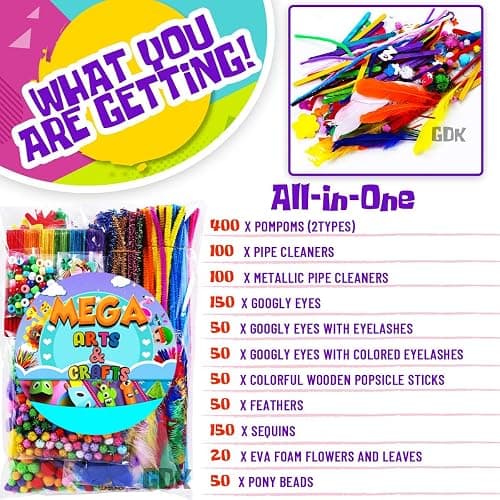 Goody King Arts and Crafts Supplies for Kids - 1170Pcs+ Craft Art Supply Kit for Toddlers Kids Craft Supplies & Materials Age 4 5 6 7 8 9 - Christmas D.I.Y. Crafting School Supplies thumbnail 6