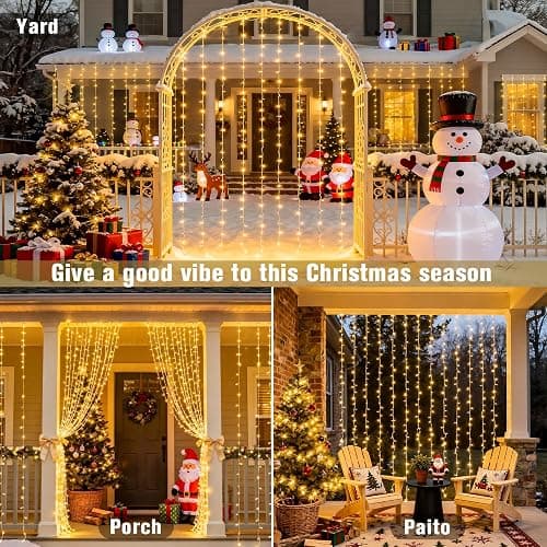JMEXSUSS 300 LED Remote Control Christmas Curtain Lights, Plug in Fairy Curtain Lights Outdoor, Window Wall Hanging String Lights for Bedroom Backdrop Wedding Party Indoor Patio Xmas Decor, Warm White thumbnail 5