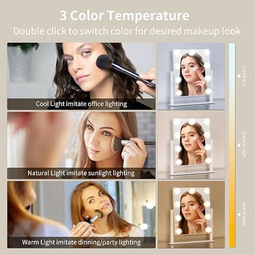 NUSVAN Vanity Mirror with Lights, Makeup Mirror with Lights,3 Color Lighting Modes Detachable 10X Magnification Mirror Touch Control,360°Rotation, White. thumbnail 3