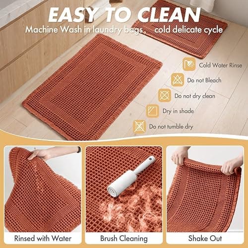 MIULEE Fall Orange Set of 2 Waffle Bathroom Rugs Boho Bath Mat 18x30 in | Looped Design, Super Absorbent, Non Slip, Washable, Ultra Soft, Rubber Backed, Bathroom Mats for Floor Tub Shower, Fall decor thumbnail 5