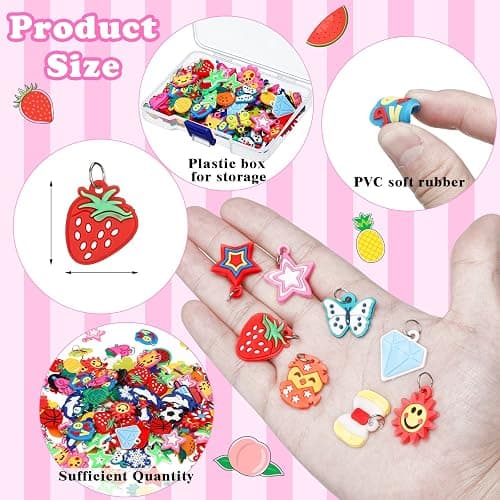 Hungdao 200 Pcs Rubber Loom Band Charm Only Silicone Rainbow Bracelet Charms, Soccer Keychain Bracelet Pendant Summer Rubber Accessories Colorful Jewelry Making Kit with 200 Opening Rings thumbnail 2
