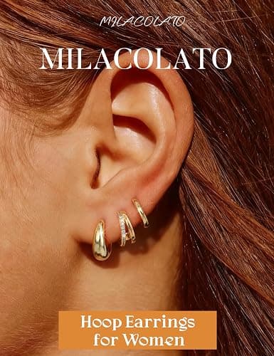 MILACOLATO 3 Pairs Small 14K Gold Plated Hoop Earrings for Women Trendy Hypoallergenic Silver Earring Stacks Huggie Hoops Earring Sets for Multiple Piercing Chunky Double Hoop Jewelry Lightweight thumbnail 2