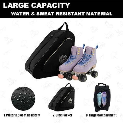 HEXIFUL Skate Bag for Ice, Inline, Roller & Quad Skates - Kids & Adults - Black/Gold thumbnail 6