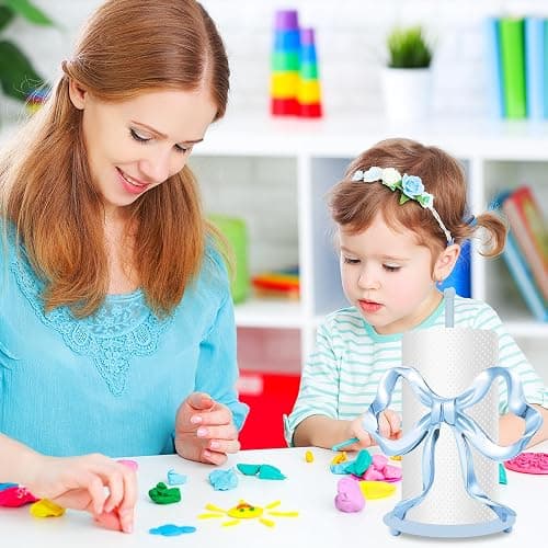 JarThenaAMCS Trendy Bow Paper Towel Holder Cute Blue Bow Knot Kitchen Decor Accessories Large Metal Towel Holder Stand for Coquette Home Party Bathroom Countertop thumbnail 2