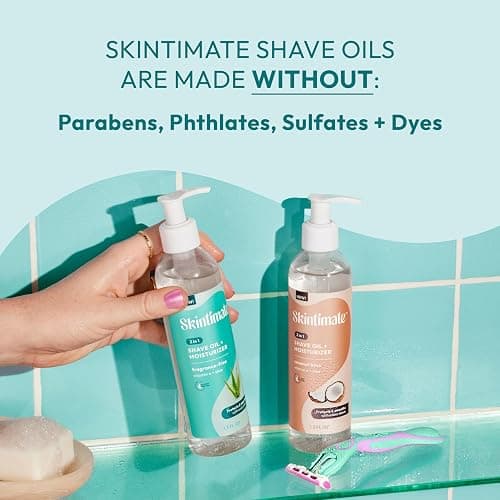 Skintimate 2-in-1 Shave Oil & Moisturizer, Fragrance Free, 7.3oz | Shaving Oil, After Shave for Women Bikini Area Moisturizer with Vitamin E and Aloe, Shaving Cream Alternative, 7.3 fl oz thumbnail 7
