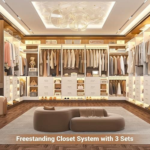 Aheaplus Closet System with 6 Drawers, 4 Hanging Rods & Corner Tower, Corner Closet System with Hanging, 92.6" L-Shaped Walk-In Wardrobe Organizer, 2000+ lbs Capacity, Set of 3, White thumbnail 5
