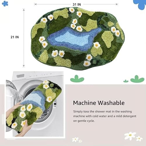 Sisher Moss Bath Mat,Cute Green Bathroom Rug Thick Bathroom Rugs Runner Rug Long Absorbent Non Slip Microfiber Rugs for Shower Floor, Sink, Bedroom, Home Accessories Decor, Moss Green 31"×21" thumbnail 2