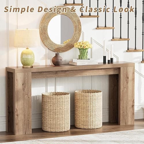 70.9 Inch Extra Long Console Table, Farmhouse Entryway Table with Thickened Base, Wood Sofa Table Behind Couch Table, Narrow Entryway Accent Table for Living Room, Hallway, Entrance, Foyer, Brown thumbnail 5