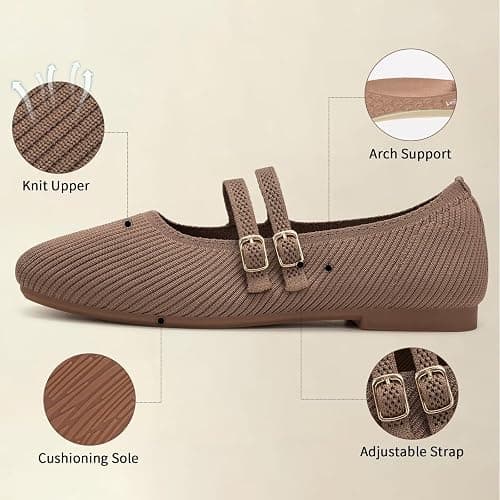 Frank Mully Women's Flats Square Toe Mary Jane Shoes Ballet Flats with Strap Comfortable Slip On Knit Shoes Dressy Casual thumbnail 6