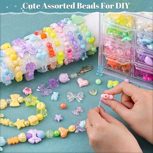 400-450PCS TINKRSTUFF Assorted Acrylic Beads 6 Mixed Colors Cute Beads for Bracelet Making, Bow Aesthetic Flower GummyBear Butterfly Kawaii Charms for Jewelry Making DIY Necklace Keychain Phone Charm thumbnail 4