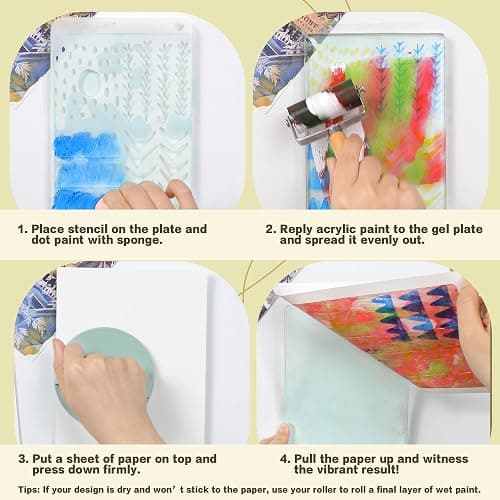 BuzzBright Gel Printing Plate kit, Complete Printmaking Set with 8”X10” Gelatin Plate, Brayer, Printmaking Paper, Acrylic Paint and Essential Tools for Mixed Media Art, Monoprinting, Card Making thumbnail 5