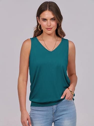 ANRABESS Women Tank Tops Summer V Neck Sleeveless Casual Loose Fit Cute Cami Basic T Shirts Solid Tees 2025 Trendy Outfits - Teal - Large thumbnail 2