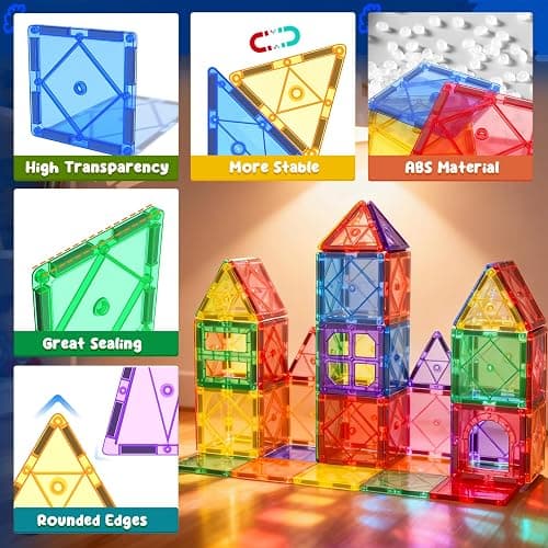 Soyee Magnetic Tiles Toddler Toys Magnetic Building Blocks for Kids Ages 3-12 STEM Educational Toys for Girls & Boys Sensory Play for Preschool Learning Birthday Toddler Xmas Gifts thumbnail 3