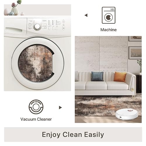 GENIMO 8x10 Area Rugs for Living Room Bedroom, Modern Non-Slip Machine Washable Rug for Hallway Kitchen, Low Pile Soft Carpet for Dining Room Home Office, Brown thumbnail 5