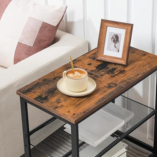 HOOBRO End Table, 3-Tier Narrow Side Table, Nightstand with 2 Flat or Slant Adjustable Shelves for Small Spaces, Hallway, Living Room, Bedroom, Sturdy, Easy Assembly, Rustic Brown and Black BF23BZ01G1 thumbnail 4