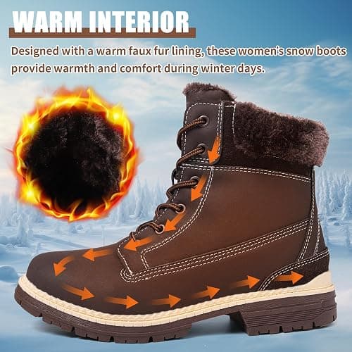 BKWHDAY Winter Boots for Women Snow Boots Waterproof Fur Lined Warm Hiking Boots Ladies Lace Up Walking Boots Anti-Slip Lightweight Outdoor Ankle Boots thumbnail 4