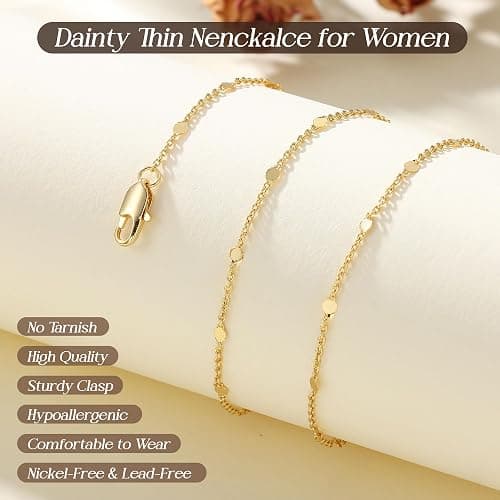 JeweBella Kette Gold Damen Wasserfest Halskette Damen Gold Kette/Herz/Kugel/Rund/Perlenkette 18K Goldkette Silberkette Dünn Choker Kette Damen Silber/Gold Schmuck Geschenke thumbnail 6
