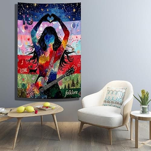 Pop Music Icon Wall Art Tapestry Poster - Heart Hand & Guitar Design | Hanging for Girls Room Decor, Teen Fan Gifts, Music Lover Bedroom & Party Backdrop - 39"x59" thumbnail 4