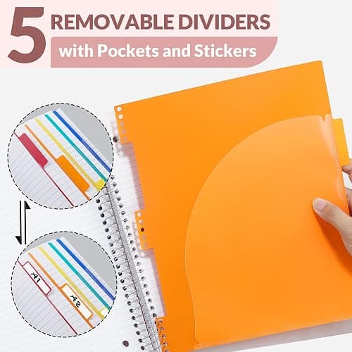 SUNEE 5 Subject Notebook College Ruled - 400 Pages, 9"x11", 5 Pocket Colored Dividers, 3-Hole Punched Paper, Pink thumbnail 4