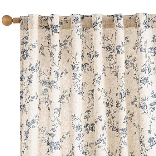 jinchan Linen Floral Curtains for Living Room 84 Inch Length Blue Printed Curtains Back Tab French Country Farmhouse Flower Patterned Drapes Bedroom Window Curtain Set 2 Panels thumbnail 3