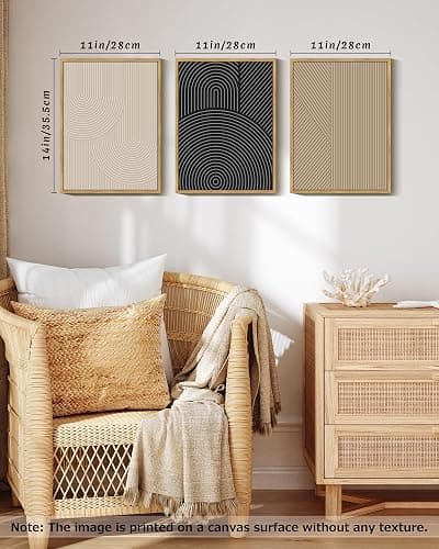 Drsoum Mid-Century Modern Framed Wall Art Minimalist Abstract Boho Neutral Line Wall Decor Geometric Artwork Kitchen Dining Room 11x14in Natural Framed thumbnail 2