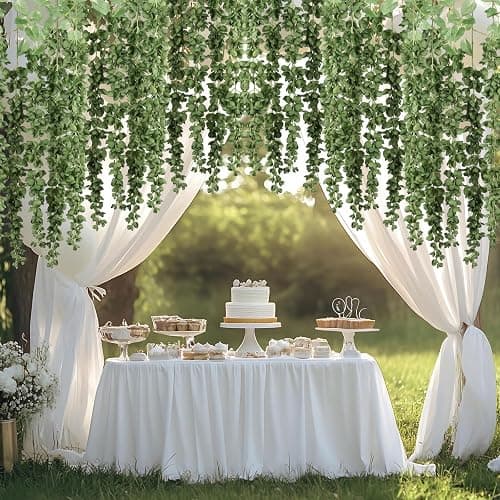 mizii 6Pcs Green Wisteria Hanging Flowers 48" Silk Wisteria Artificial Flowers Garland Vines Fake Hanging Flowers Decoration for Wedding Flower Wall Backdrop Centerpieces Party Room Decor (Green) thumbnail 6