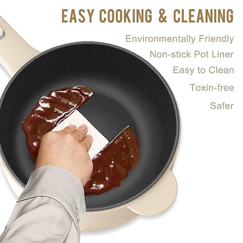 Dezin Electric Cooker, 2L Non-Stick Sauté Pan, Rapid Noodles Cooker, Mini Pot for Steak, Egg, Fried Rice, Ramen, Oatmeal, Soup with Power Adjustment, College Dorm Room Essential thumbnail 6
