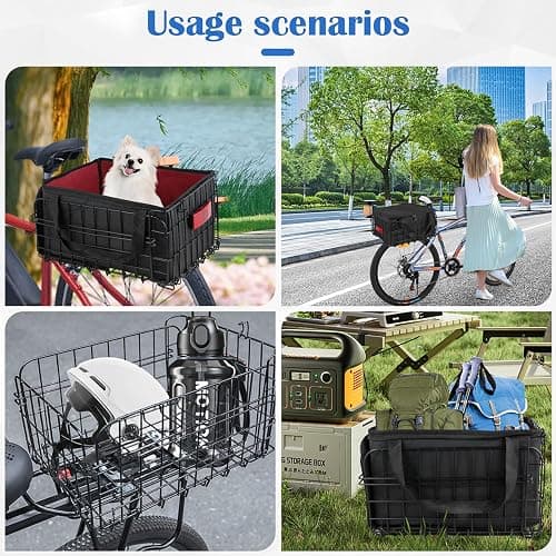 Bike Basket Rear, Folding Bicycle Basket with Removable Waterproof Liner Bag, Rear Bike Cargo Rack, Bike Accessories Frame Basket for Adult Women Men Carrying Dogs,Pet,Grocery,Quick Release Design thumbnail 6