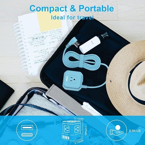 Power Strip with USB-C (3.0A), TOPREK Surge Protector (700J), TOPREK 10 FT Extension Cord with Flat Plug, 5 AC Outlets 4 USB, Desk Charging Station for Living Room, Nightstand, Office, Travel thumbnail 8