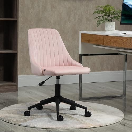 Vinsetto Mid-Back Office Chair, Velvet Fabric Swivel Scallop Shape Computer Desk Chair for Home Office or Bedroom, Pink - Pink thumbnail 2